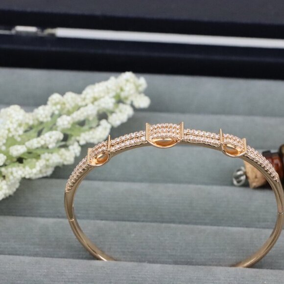 Rose Gold Plated Bangle with Double Row Cubic Zirconia Detailing, XPBL0419 - Picture 12 of 12